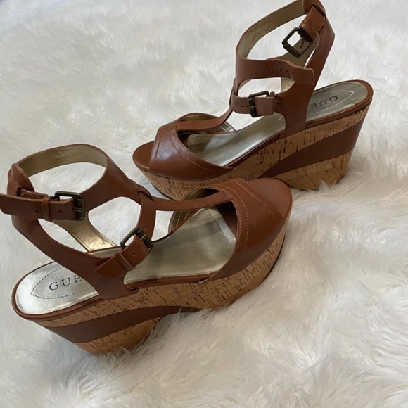 Guess Carmel Cork 4" Wedges double ankle buckle strap 10 - Picture 4 of 11